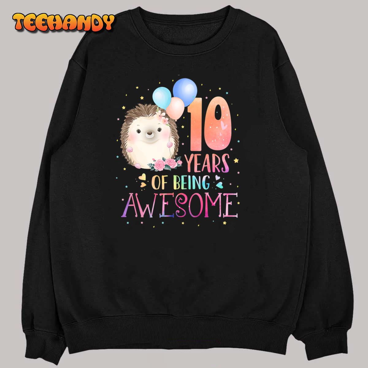 10 Years Of Being Awesome Cute Hedgehog 10th Birthday Girl T-Shirt