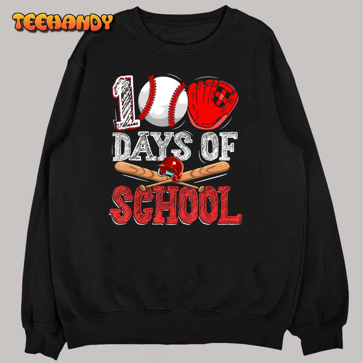 100 Days Of School Baseball 100th Day Student Kids Boys T-Shirt