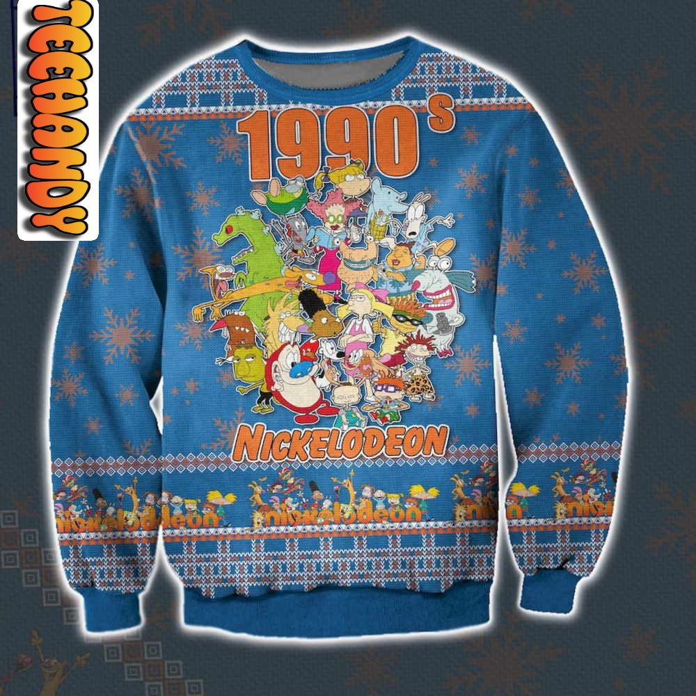 1990s Nickelodeon Iconic Characters Ugly Christmas Sweater